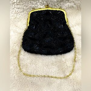 Vintage style, black beaded clutch accessory purse